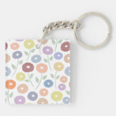 Porte-clés Fuzzy Flower Pattern Pastels on White (Dos)
