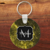 Porte-clés Galaxie abstraite noire jaune foncé Monogram Ping  (Recto)