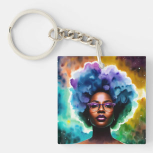 Porte-clés Galaxy Afro femme noire en lunettes