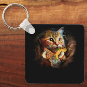 Porte-clés Galaxy Cat Funny Space Cat Eat Pizza et Taco Taco (Recto)