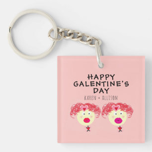 Porte-clés Galentines Day BFF Pink Red Hearts personnalisé