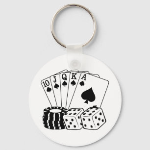 Porte-clés Gambling Casino Cartes Dice Poker Chips Art