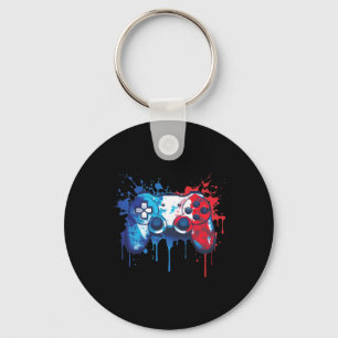 Porte-clés Gamer patriotique - Vidéo 4 juillet bleu rouge bla