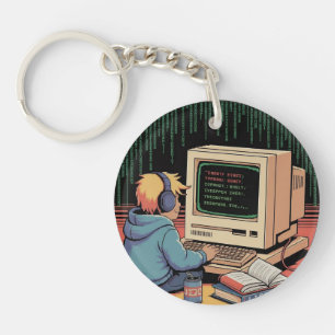Porte-clés Gamer rétro enfant sur ordinateur Vintage Pixel Ar