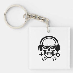 Porte-clés Gamer Skull Headset Pixel Glasses   Bold Black Vec