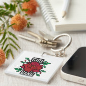 Porte-clés Gang de filles badge de mode à patch rose rouge (Devant Droit)