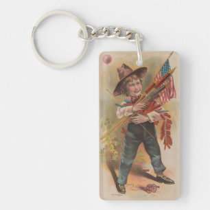 Porte-clés Garçon avec Feux d'Artifice, Drapeau Américain, Im