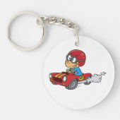 Porte-clés Garçon conduisant voiture rouge course (Devant)