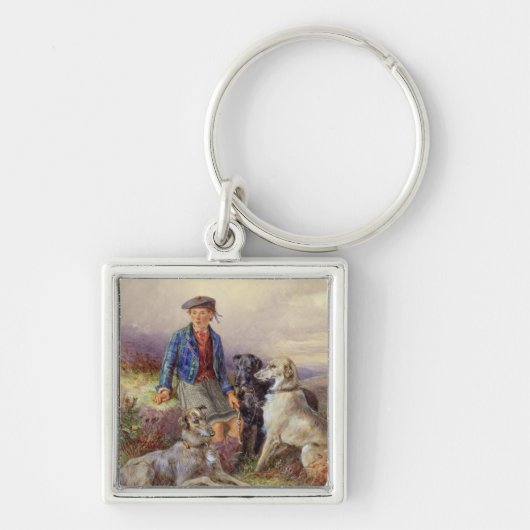 Porte-clés Garçon écossais avec des chiens-loup dans un (Devant)