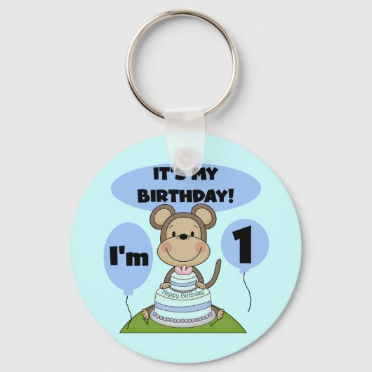 Porte-clés Garçon ęr d'anniversaire de singe (Recto)