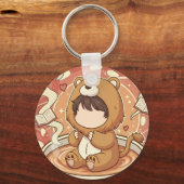 Porte-clés Garçon Lion Mignon Buvant du Café (Recto)