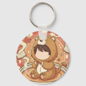 Porte-clés Garçon Lion Mignon Buvant du Café (Verso)