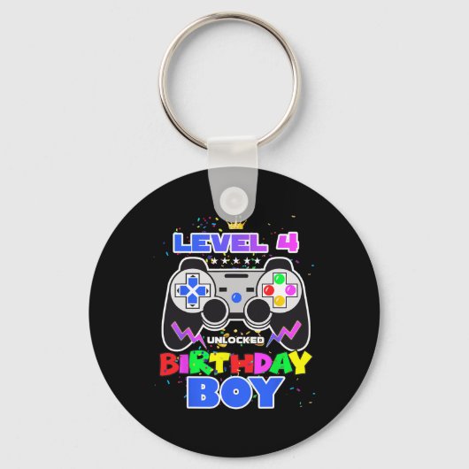Porte-clés Garçon Niveau 4 Débloqué Jeu Vidéo 4e Anniversaire (Recto)