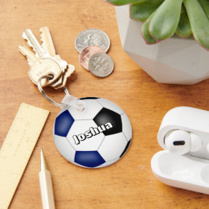 Porte-clés garçons filles soccer bleu noir couleurs de l'équi