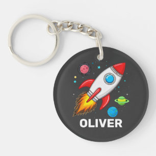 Porte-clés Garçons Rocket Outerspace Cute Personnalisée