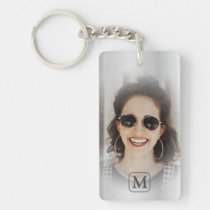 Porte-clés Garde de photo grise argent monogramme