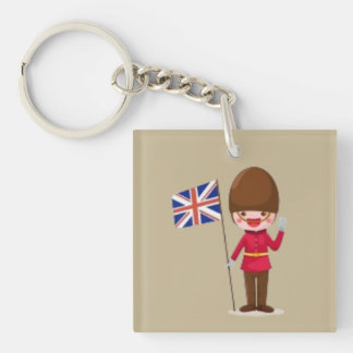 Porte-clés Garde londonien heureux agitant l'Union Jack