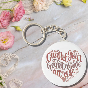 Porte-clés Garde ton coeur Jolie conception Bible Verse Cad