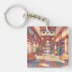 Porte-clés Gare de train rétro des années 90 de l'anime Japon