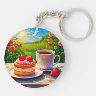 Porte-clés Gâteau fraise et café délicieux