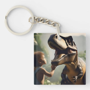 Porte-clés Géant doux : Le T-Rex amical qui aime un chat