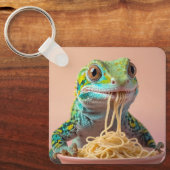 Porte-clés Gecko Drôle Manger Spaghetti (Recto)
