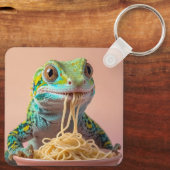Porte-clés Gecko Drôle Manger Spaghetti (Verso)