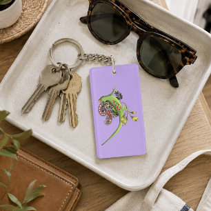 Porte-clés Gecko Tribal Lavande Vert Rouge