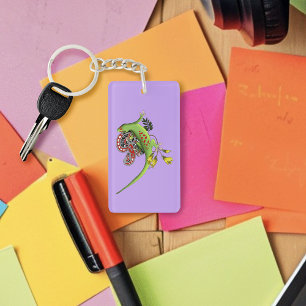 Porte-clés Gecko Tribal Lavande Vert Rouge