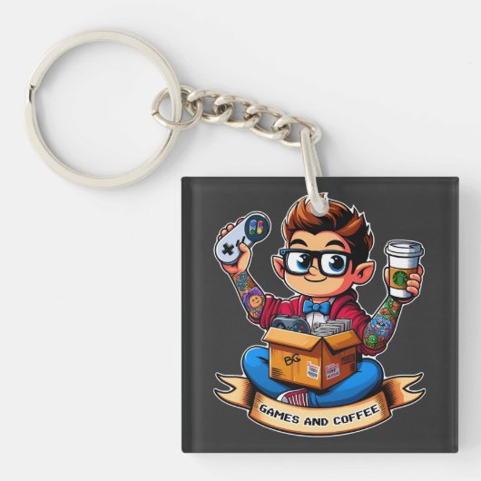 Porte-clés Geek de jeux et de café (Devant)