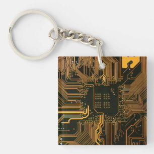 Porte-clés Geek Sortie carte circuit électronique orange PCB