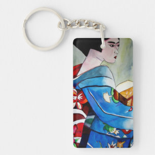 Porte-clés Geisha japonais avec kimono bleu