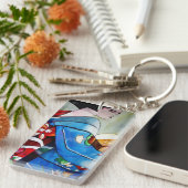 Porte-clés Geisha japonais avec kimono bleu (Devant droit)