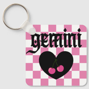 Porte-clés Gemini Gothique esthétique À damiers design cerise