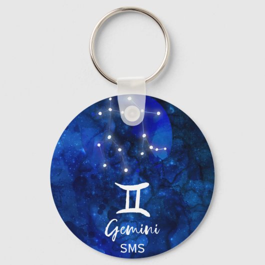 Porte-clés Gemini Zodiac Constellation Bleu Galaxie Monogramm (Recto)