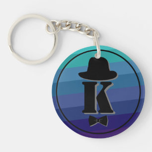 Porte-clés Gentleman casquette arc bleu ombre nom initial mon
