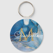 Porte-clés Géode d'agate bleue à monogramme élégant en or (Verso)