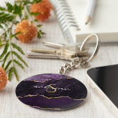 Porte-clés Géode d'agate Monogramme Violet Or (Côté)