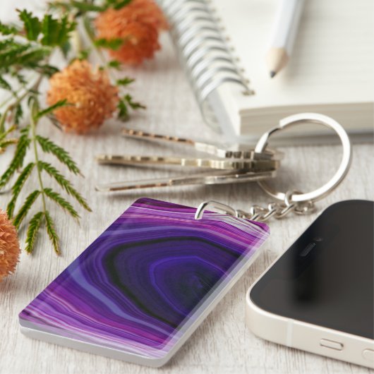 Porte-clés Géode Violet Tourbillonnant Tombé (Devant droit)