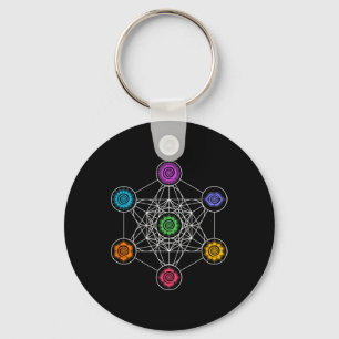 Porte-clés Géométrie sacrée Yoga Cube de Métatron Arc-en-ciel
