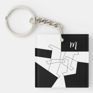 Porte-clés Géométrique Monogramme Noir Et Blanc Tendance