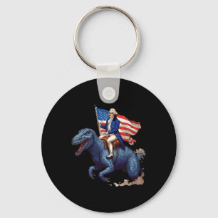 Porte-clés George Washington drôle chevauchant un Tyrannosaur
