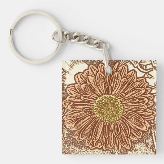 Porte-clés Gerbera Daisy Block Imprimer - brun et bronze (Devant)