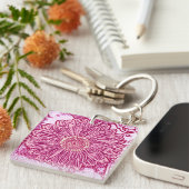 Porte-clés Gerbera Daisy Block Print - nuances roses (Devant Droit)