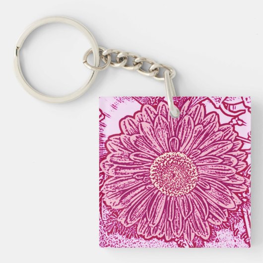 Porte-clés Gerbera Daisy Block Print - nuances roses (Devant)