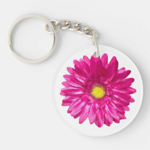 Porte-clés Gerbera rose marguerite chic floral rond