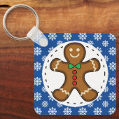 Porte-clés Gingerbread Man on Blue White Snowflakes (Recto)