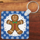 Porte-clés Gingerbread Man on Blue White Snowflakes (Verso)
