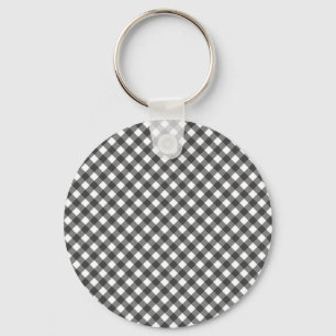 Porte-clés Gingham à carreaux noir et blanc classique en diag