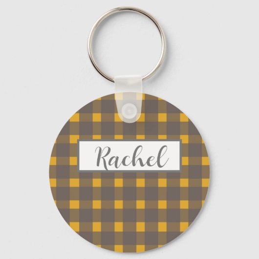 Porte-clés Gingham Gris Jaune Rustique (Recto)